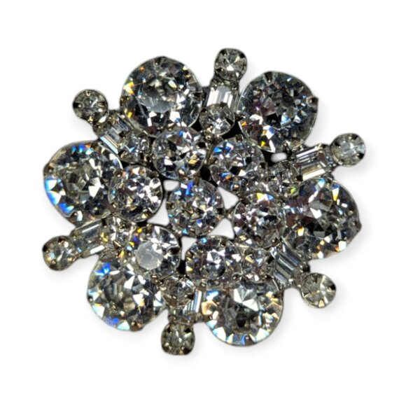 Vintage Clear Rhinestone & Silver Tone Large Brooch/Pin - Picture 1 of 6